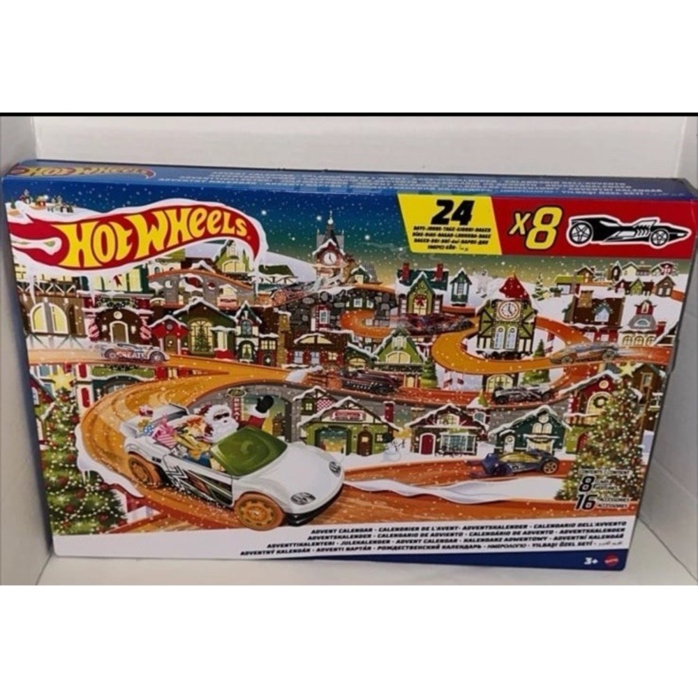 Hot Wheels Advent Calendar 2023 Holiday Set 8 Cars 16 Accessories Mattel HPX40